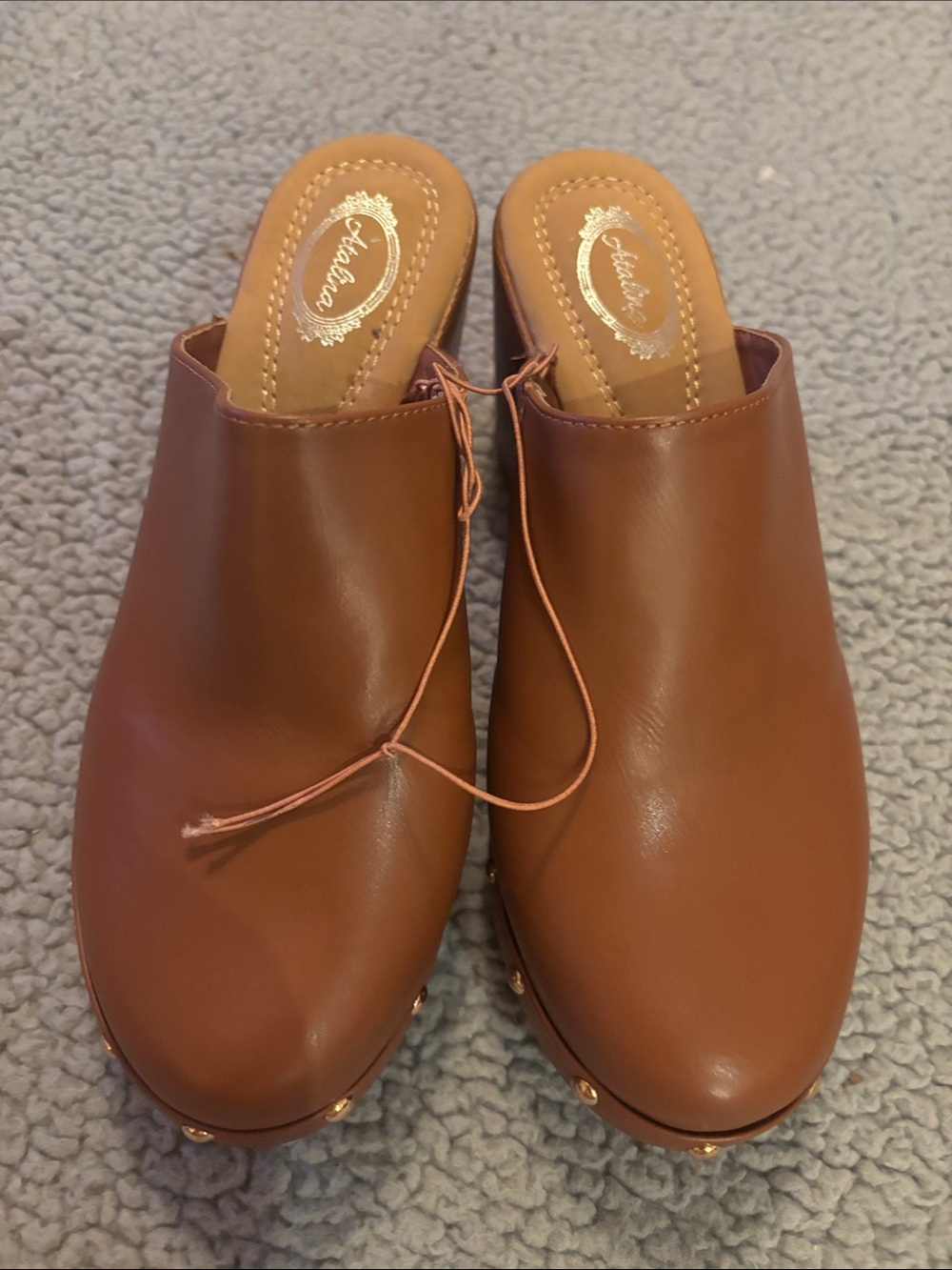 NWT Atalina Cognac Brown Mule Clogs with Stud Detail